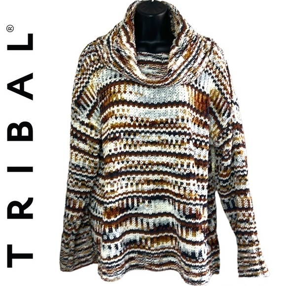 Tribal Tawny Chenille Cowl Neck Knit Sweater Size M - Picture 3 of 15